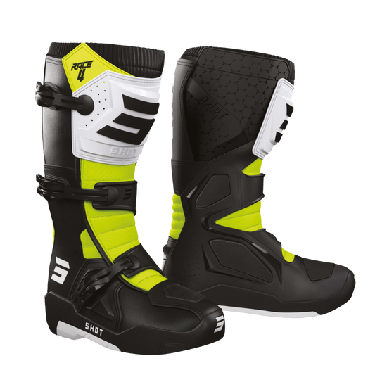 Bottes MX Cross Shot Race 4 Adulte Noir/Blanc/Jaune Fluo Collection 2025