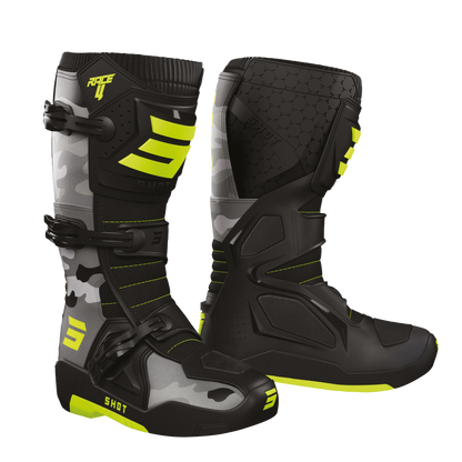 Bottes MX Cross Shot Race 4 Adulte Camo / Jaune Fluo Collection 2025