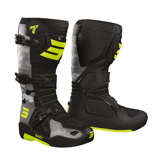 Bottes MX Cross Shot Race 4 Adulte Camo / Jaune Fluo Collection 2025